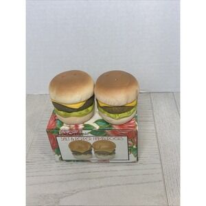 Vintage Hand painted-Ceramic Hamburger Shaped Salt & Pepper Shaker-Set of 2